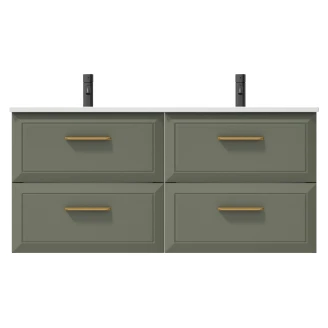 Dobbelt Håndvaskskab Gold <strong>Tandem</strong>  Grøn 120 cm med Vask Hvid Blank