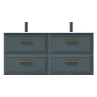 Dobbelt Håndvaskskab Gold <strong>Tandem</strong>  Blå 120 cm med Vask Hvid Blank