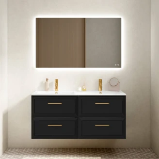 Dobbelt Håndvaskskab Gold <strong>Tandem</strong>  Sort 120 cm med Vask Hvid Blank
