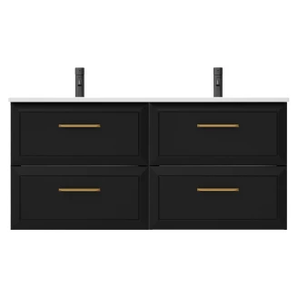 Dobbelt Håndvaskskab Gold <strong>Tandem</strong>  Sort 120 cm med Vask Hvid Blank