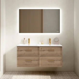Dobbelt Håndvaskskab Gold <strong>Tandem</strong>  Eg 120 cm med Vask Hvid Blank