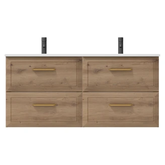 Dobbelt Håndvaskskab Gold <strong>Tandem</strong>  Eg 120 cm med Vask Hvid Blank