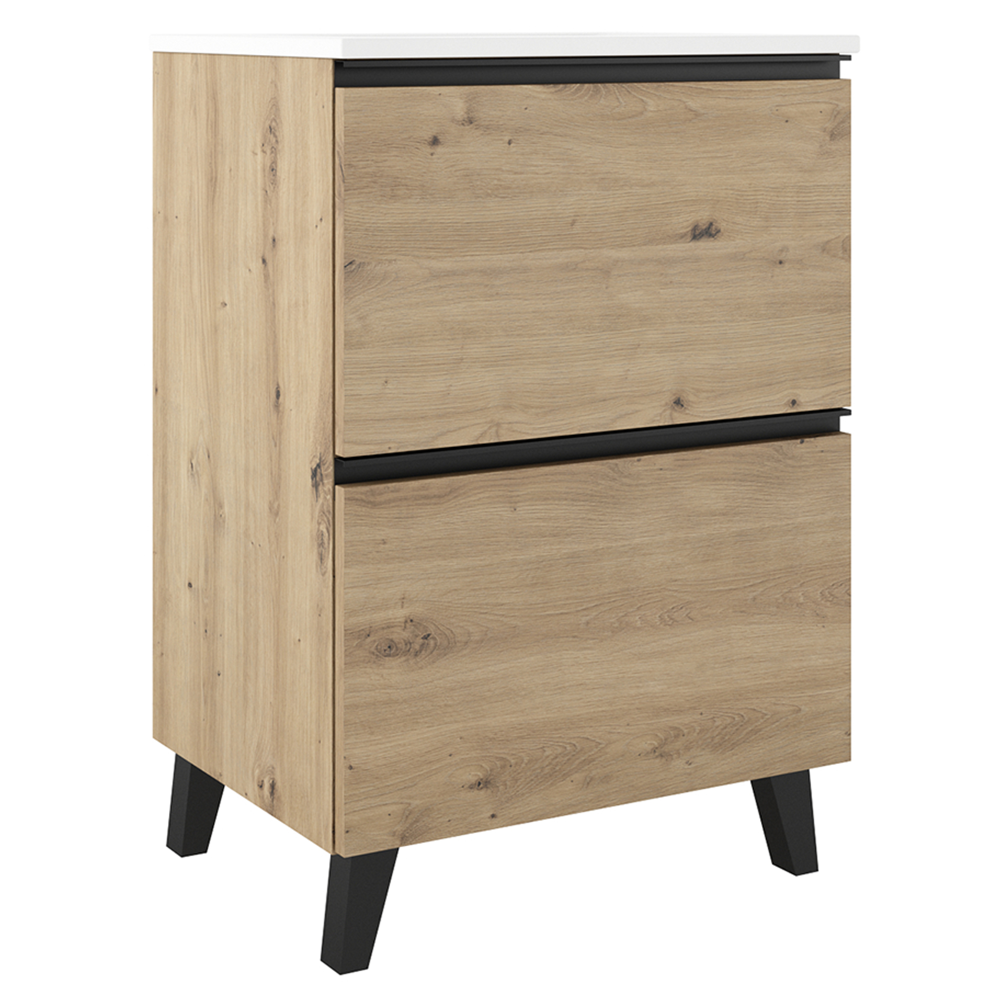 Håndvaskskab Luna Træ Lys 60 cm med To Skuffer & Vask Hvid Blank
