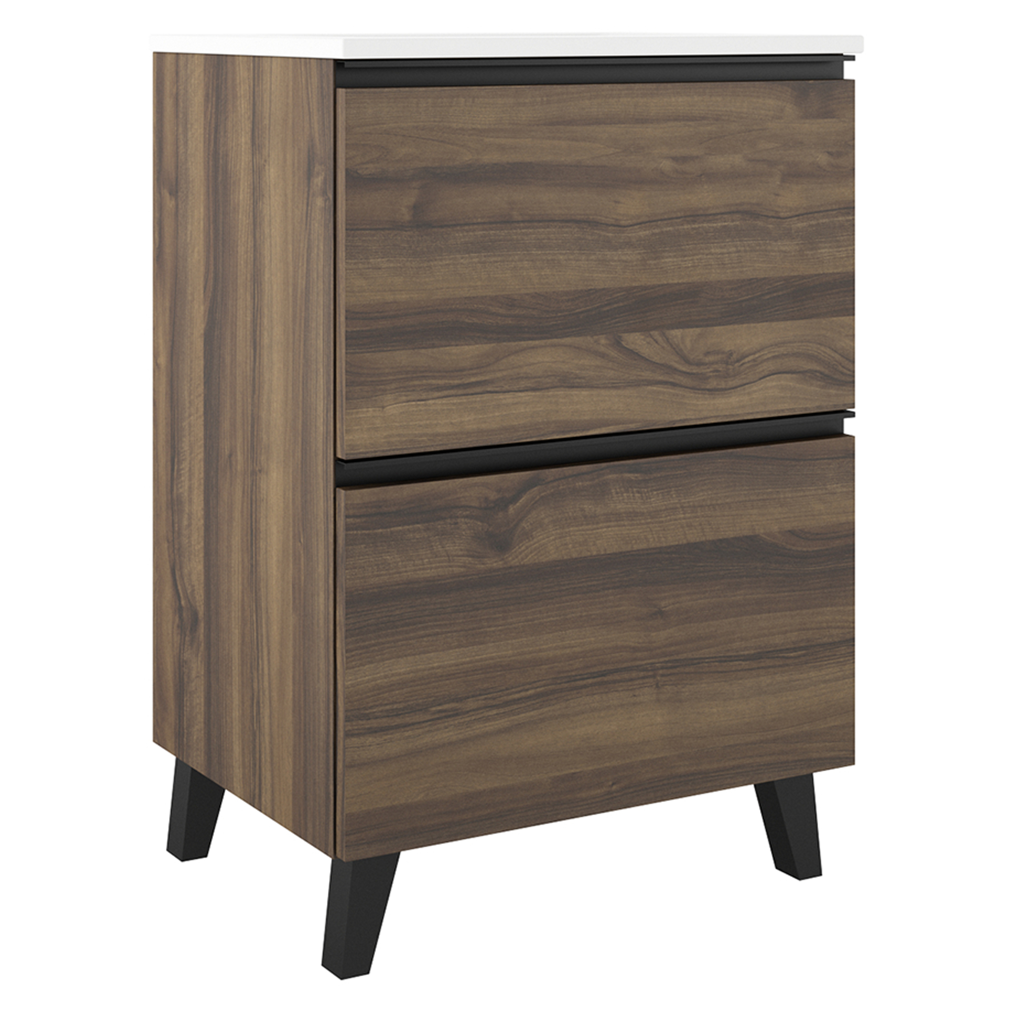 Håndvaskskab Luna Træ Mørk 60 cm med To Skuffer & Vask Hvid Blank