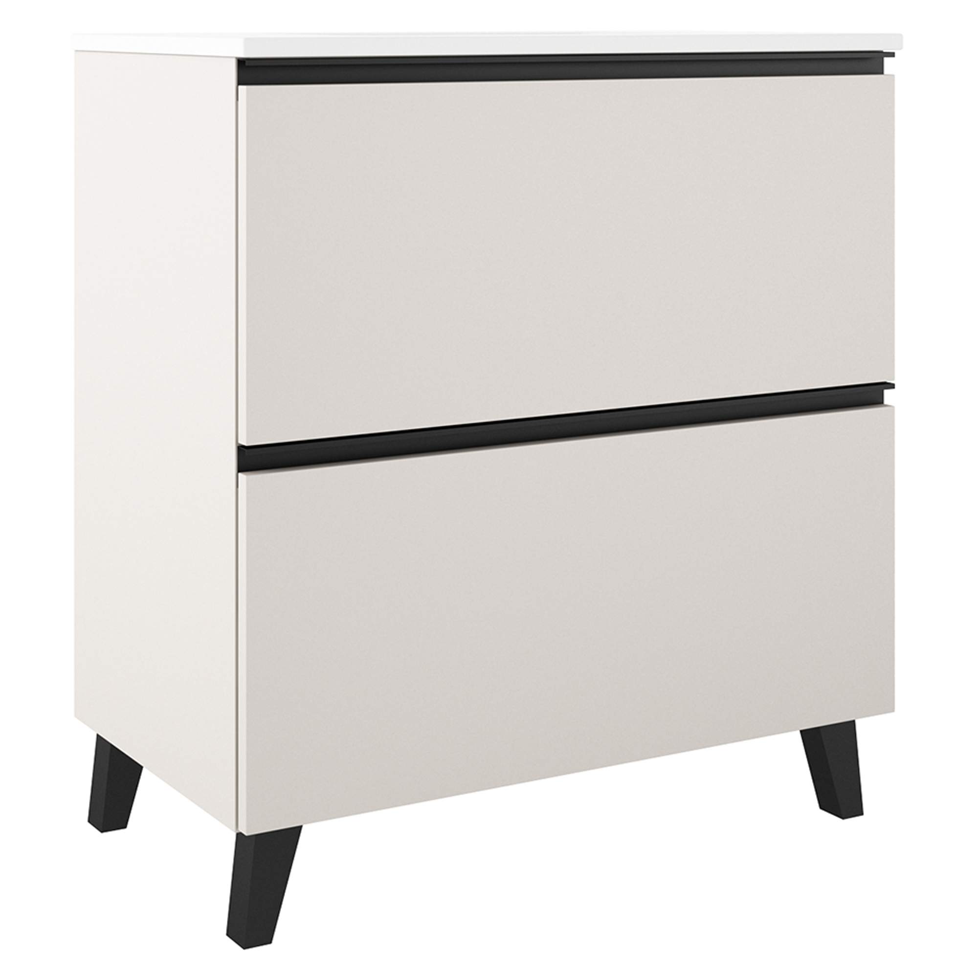 Håndvaskskab Luna Beige 80 cm med To Skuffer & Vask Hvid Blank