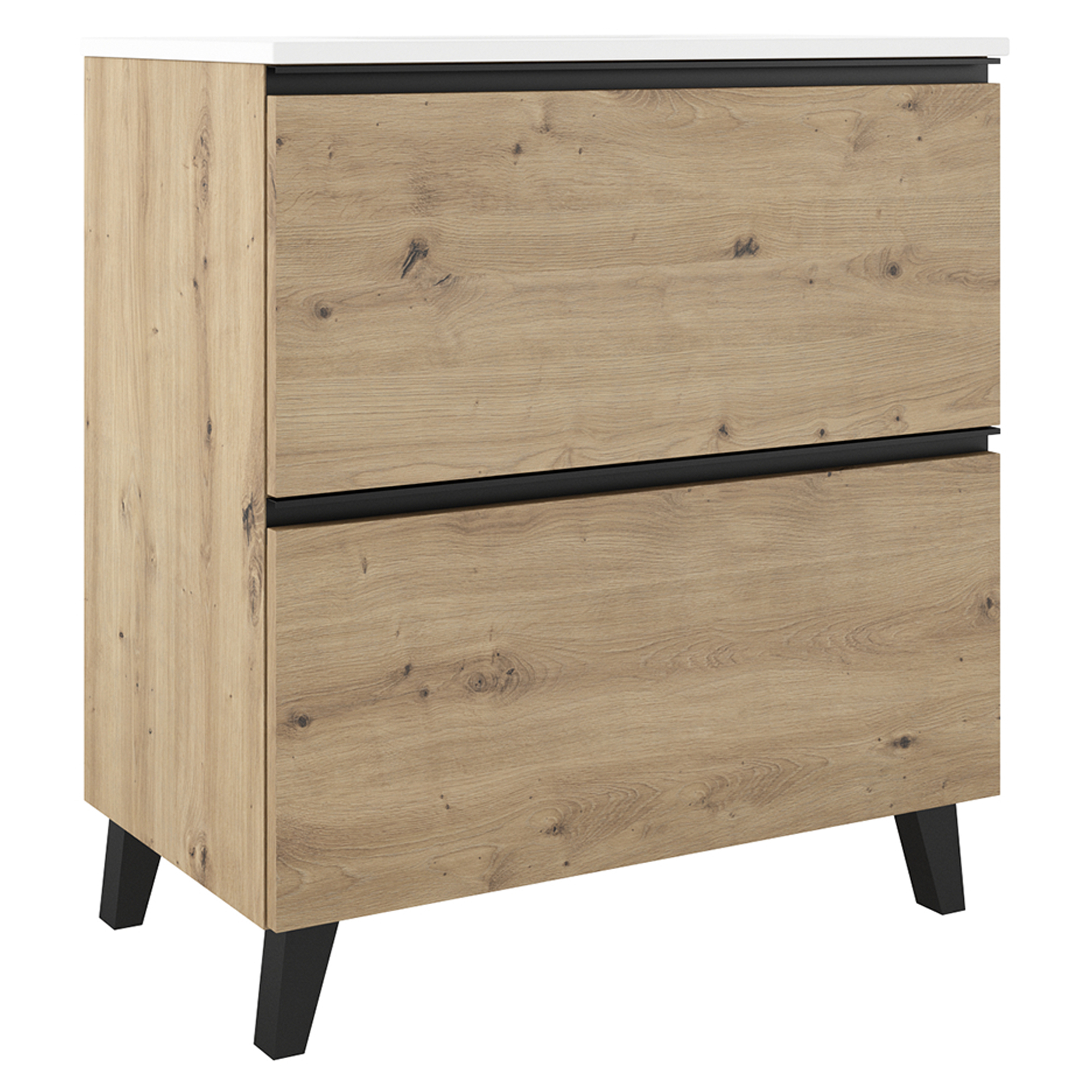 Håndvaskskab Luna Træ Lys 80 cm med To Skuffer & Vask Hvid Blank