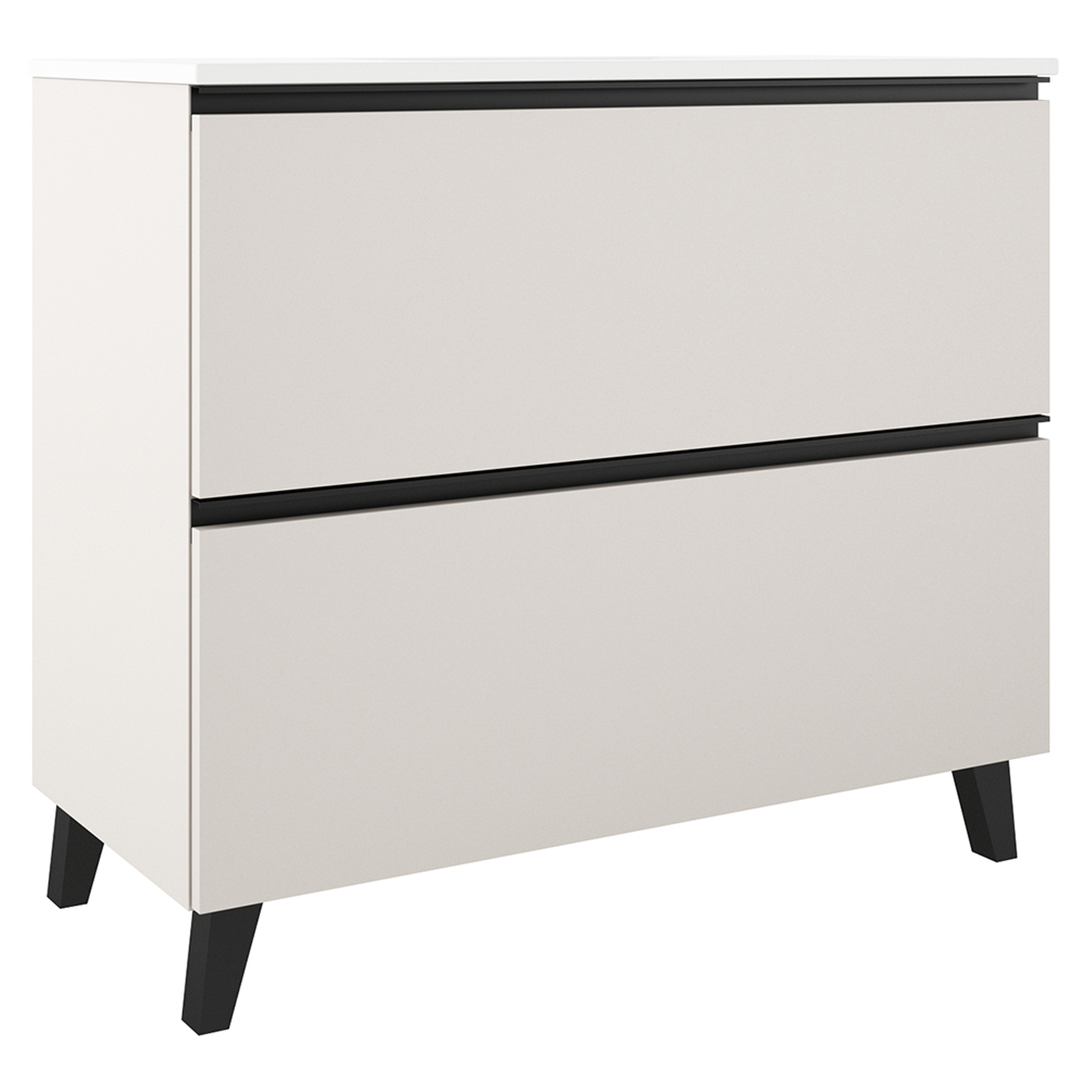 Håndvaskskab Luna Beige 100 cm med To Skuffer & Vask Hvid Blank