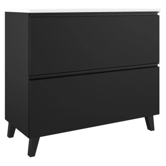 Håndvaskskab <strong>Luna</strong>  Sort 100 cm med To Skuffer & Vask Hvid Blank