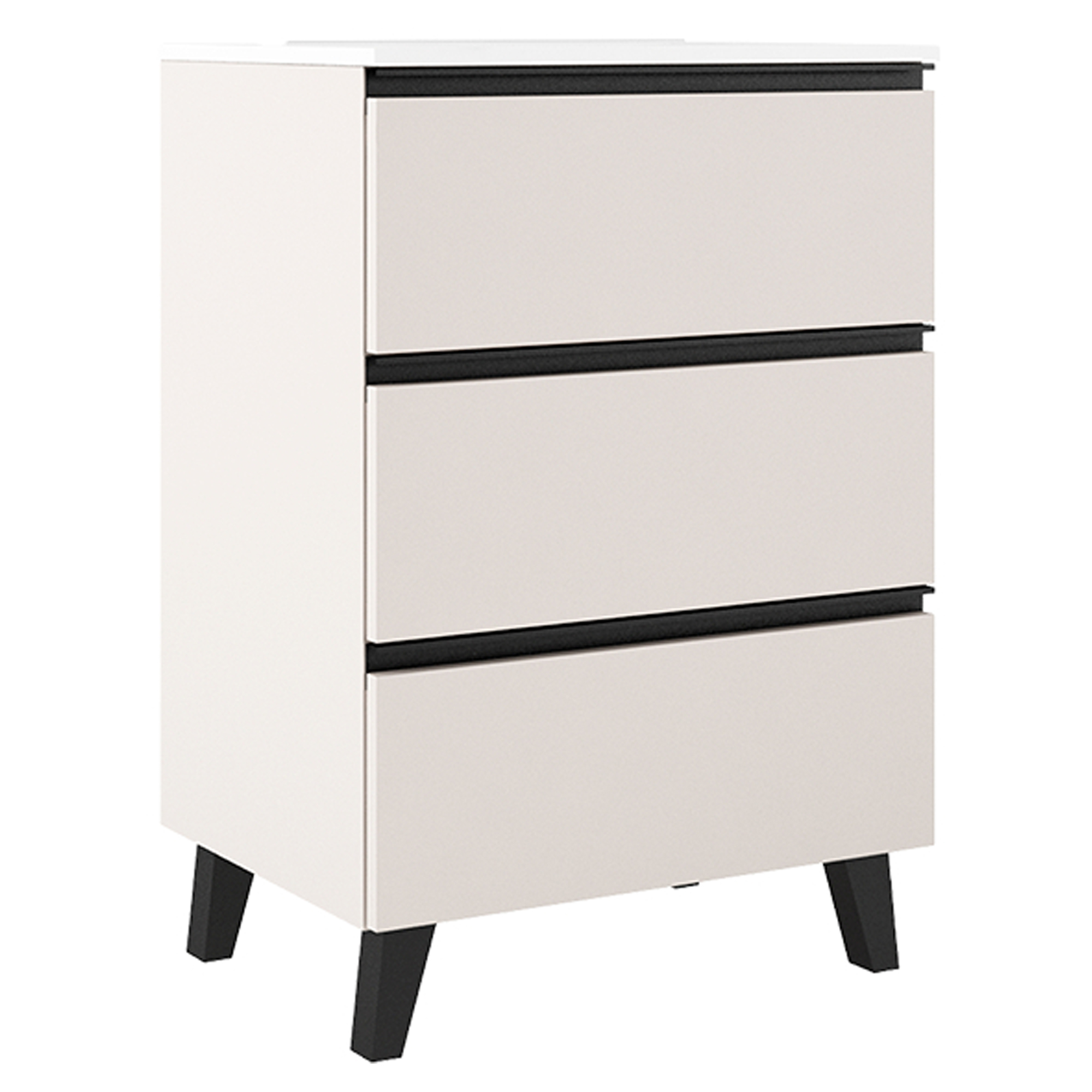 Håndvaskskab Luna Beige 60 cm med Tre Skuffer & Vask Hvid Blank