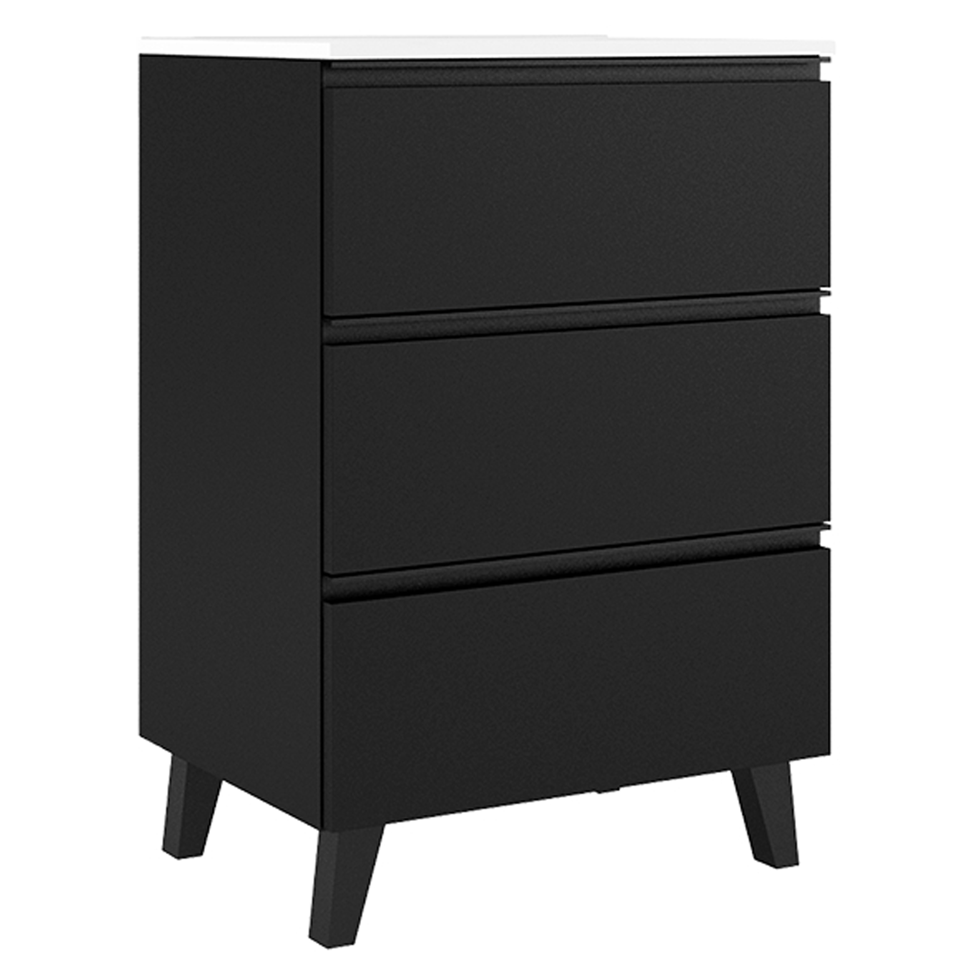 Håndvaskskab Luna Sort 60 cm med Tre Skuffer & Vask Hvid Blank