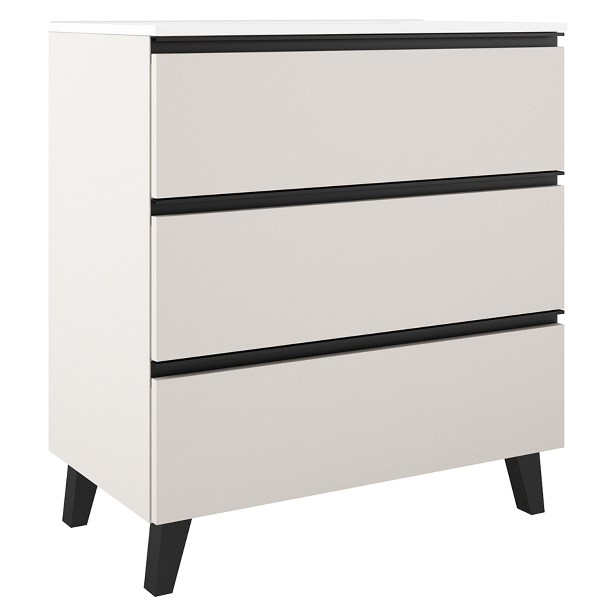 Håndvaskskab Luna Beige 80 cm med Tre Skuffer & Vask Hvid Blank
