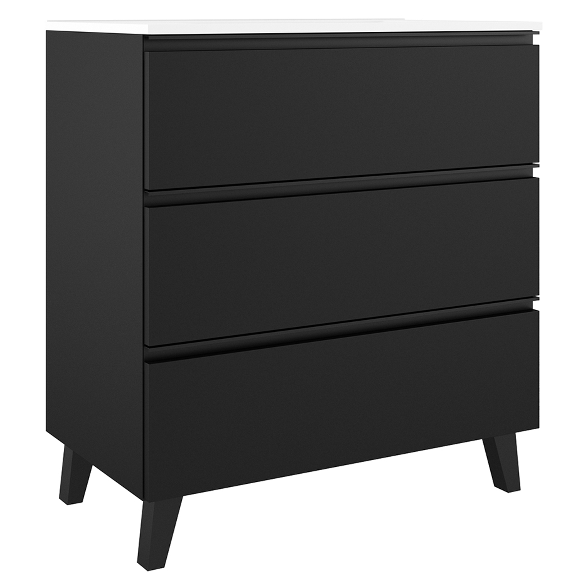 Håndvaskskab Luna Sort 80 cm med Tre Skuffer & Vask Hvid Blank