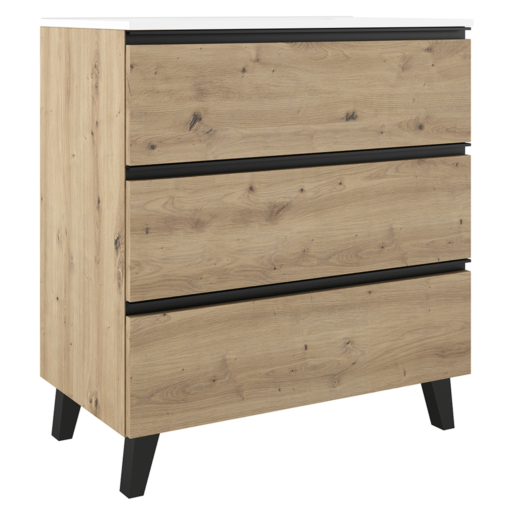 Håndvaskskab Luna Træ Lys 80 cm med Tre Skuffer & Vask Hvid Blank