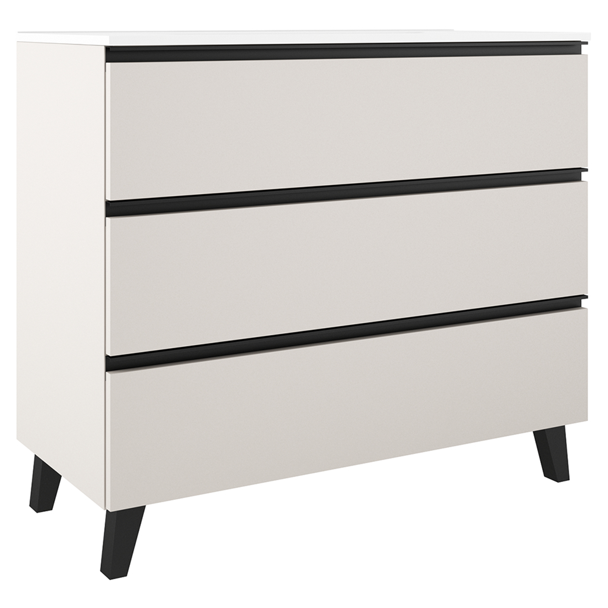 Håndvaskskab Luna Beige 100 cm med Tre Skuffer & Vask Hvid Blank