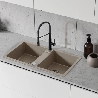 Granit Køkkenvask <strong>Fumo</strong>  Beige Mat 80x44 cm med Vandlås