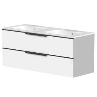 Dobbelt Håndvaskskab <strong>Selina</strong>  Hvid Mat 120 cm & Håndtag Sort med Vask Hvid