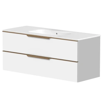 Håndvaskskab <strong>Selina</strong>  Hvid Mat 120 cm & Håndtag Grå Eg med Vask Hvid
