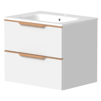 Håndvaskskab <strong>Selina</strong>  Hvid Mat 60 cm & Håndtag Eg Træ med Vask Hvid