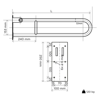 Støttegreb Handicapvenlig <strong>Steda</strong>  Dobbelt Sort Mat 600 mm