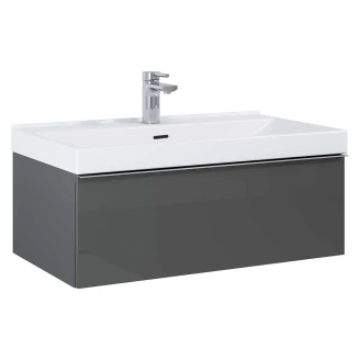 Håndvaskskab <strong>Jardin</strong>  Antracit Blank 80 cm med Vask Hvid Blank & Håndtag Krom