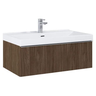 Håndvaskskab <strong>Jardin</strong>  Valnød Mat 80 cm med Vask Hvid Blank & Håndtag Krom
