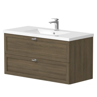 Håndvask <strong>Craftwood</strong>  Egfaner Smoked Oak Mat 100 cm med Vask Hvid Blank