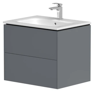 Håndvaskskab Push-open <strong>Vårregn</strong>  Grå Mat 60 cm med Vask Hvid Blank