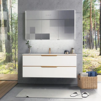 Håndvaskskab <strong>Selina</strong>  Hvid Mat 120 cm & Håndtag Eg Træ med Vask Hvid