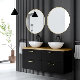 Håndvaskskab <strong>Elva</strong>  Sort 100 cm med Bordplade Træ & Greb Guld