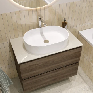 Håndvaskskab Luna Valnød Træ 80 cm med Bordplade Silestone Lys Beige Poleret