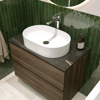 Håndvaskskab Luna Valnød Træ 80 cm med Bordplade Silestone Brun Poleret