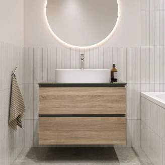 Håndvaskskab Luna Eg Træ 80 cm med Bordplade Silestone Brun Poleret