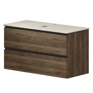 Håndvaskskab Luna Valnød Træ 100 cm med Bordplade Silestone Lys Beige Poleret