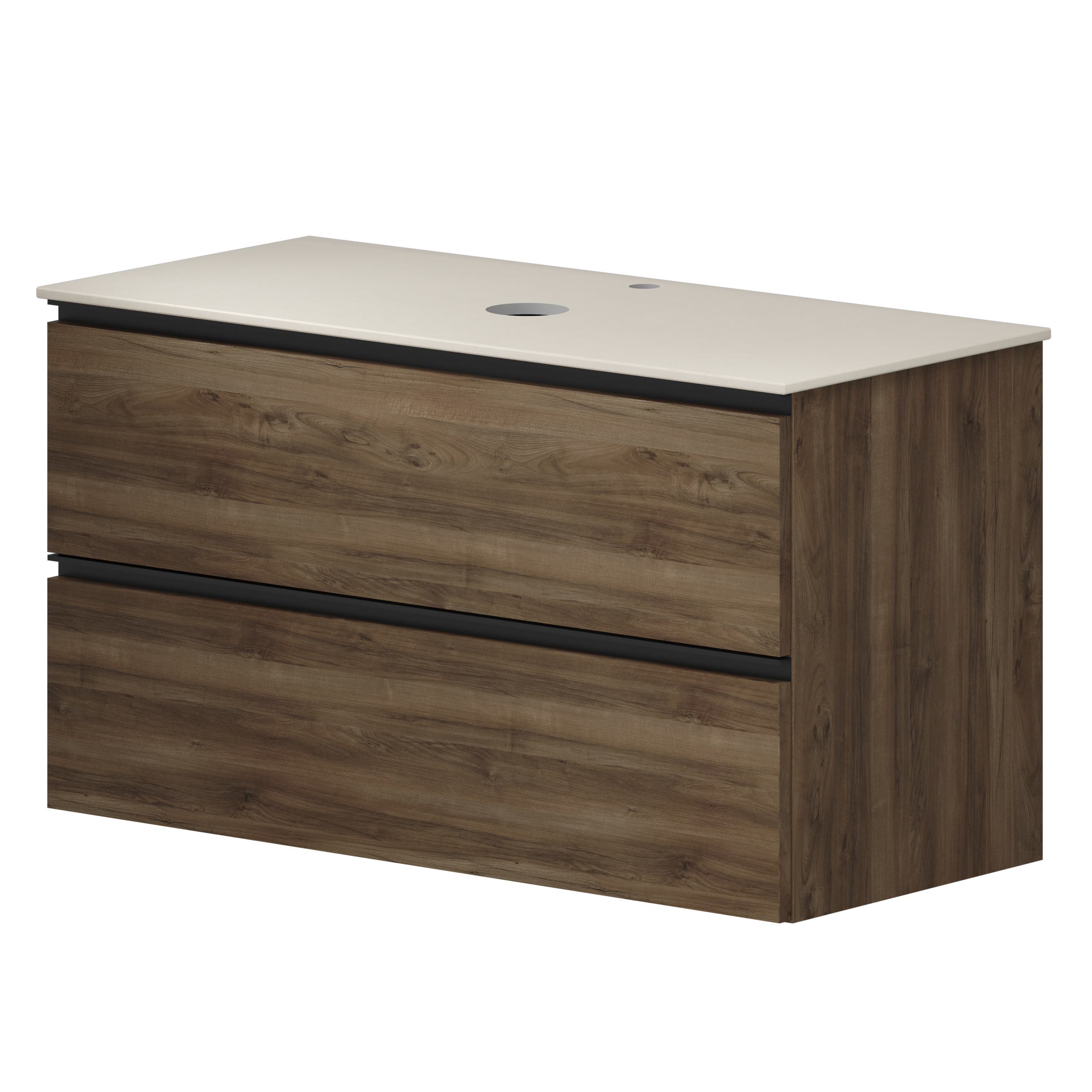 Håndvaskskab Luna Valnød Træ 100 cm med Bordplade Silestone Lys Beige Poleret