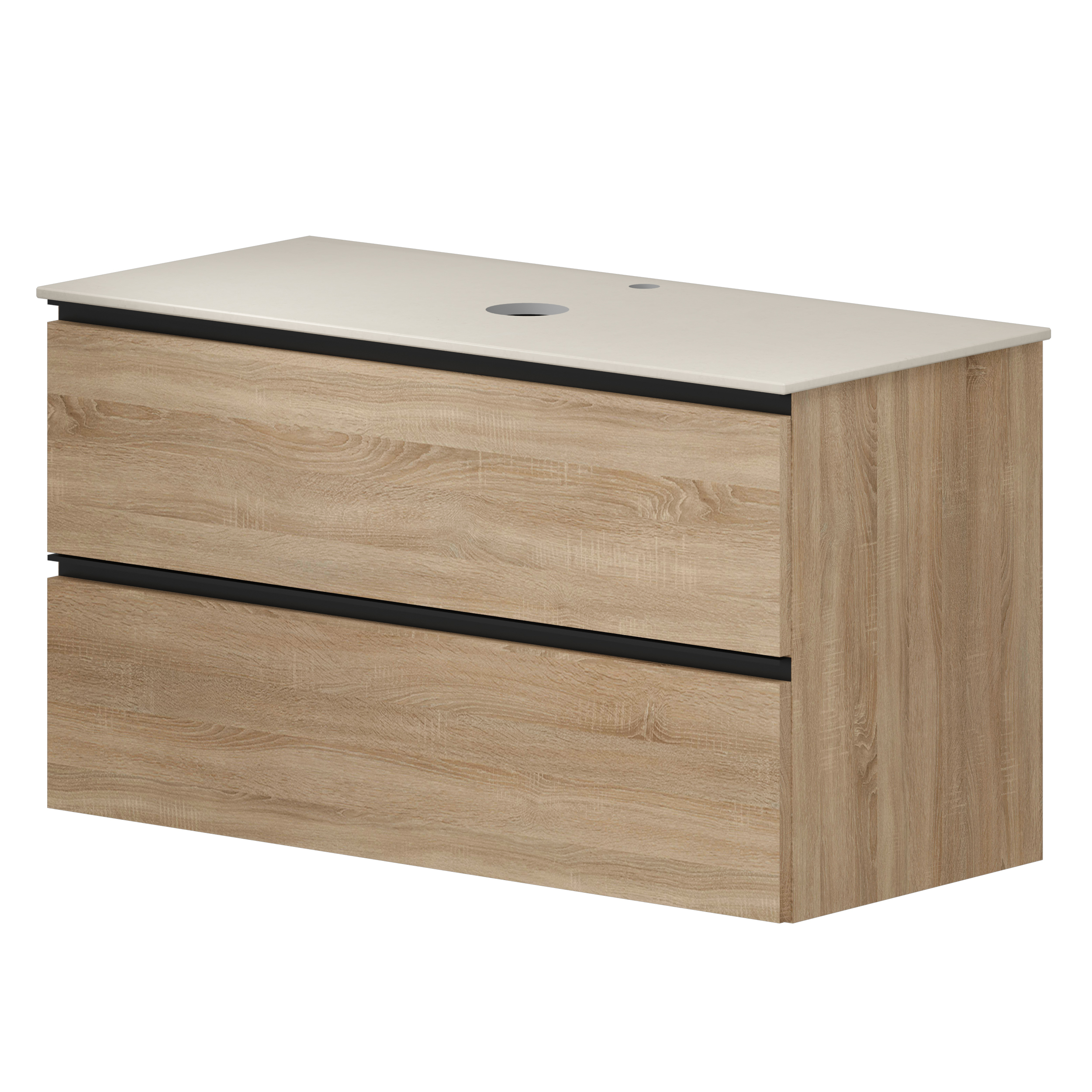 Håndvaskskab Luna Eg Træ 100 cm med Bordplade Silestone Lys Beige Poleret
