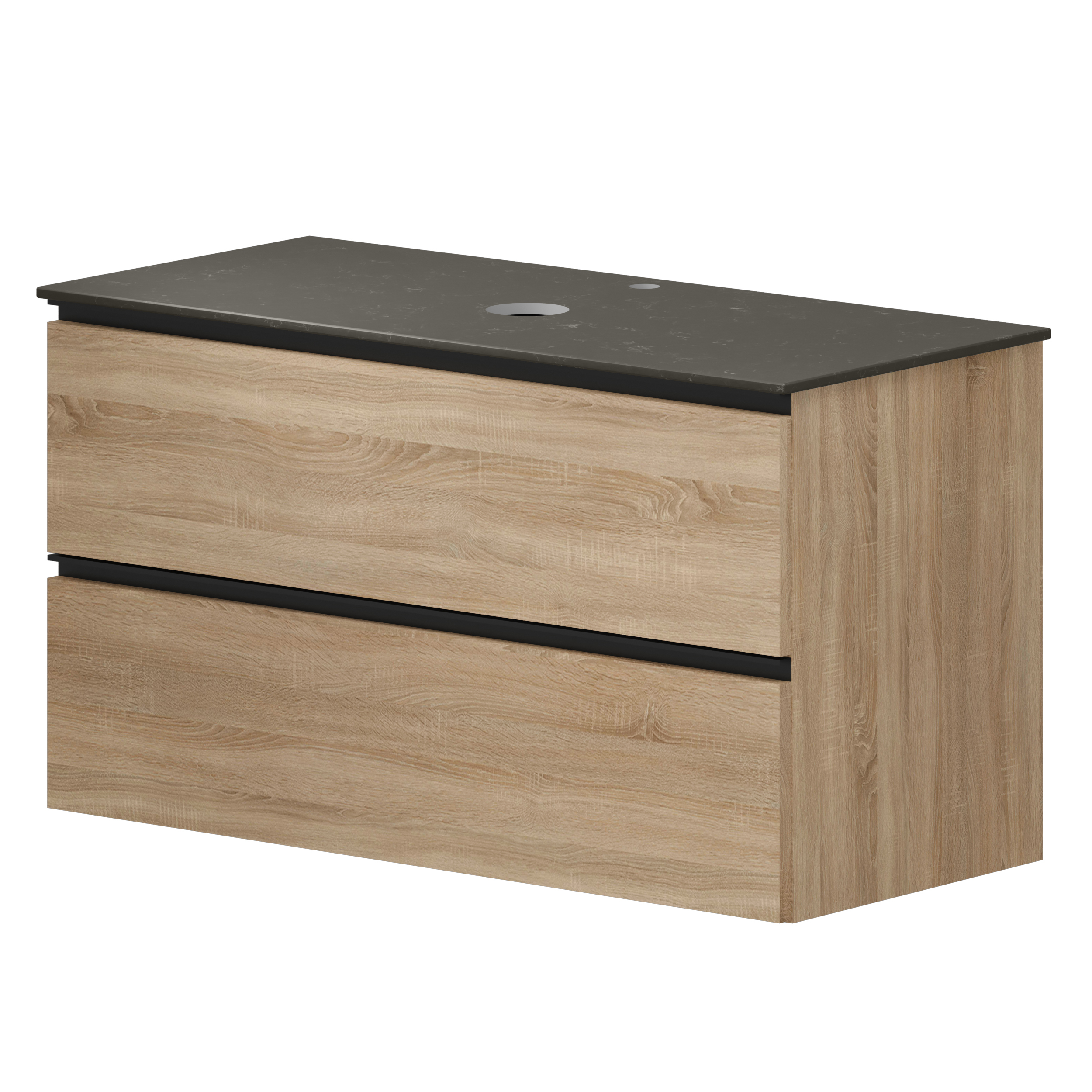 Håndvaskskab Luna Eg Træ 100 cm med Bordplade Silestone Brun Poleret