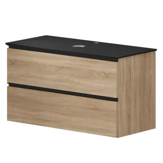 Håndvaskskab Luna Eg Træ 100 cm med Bordplade Dekton Sort Poleret