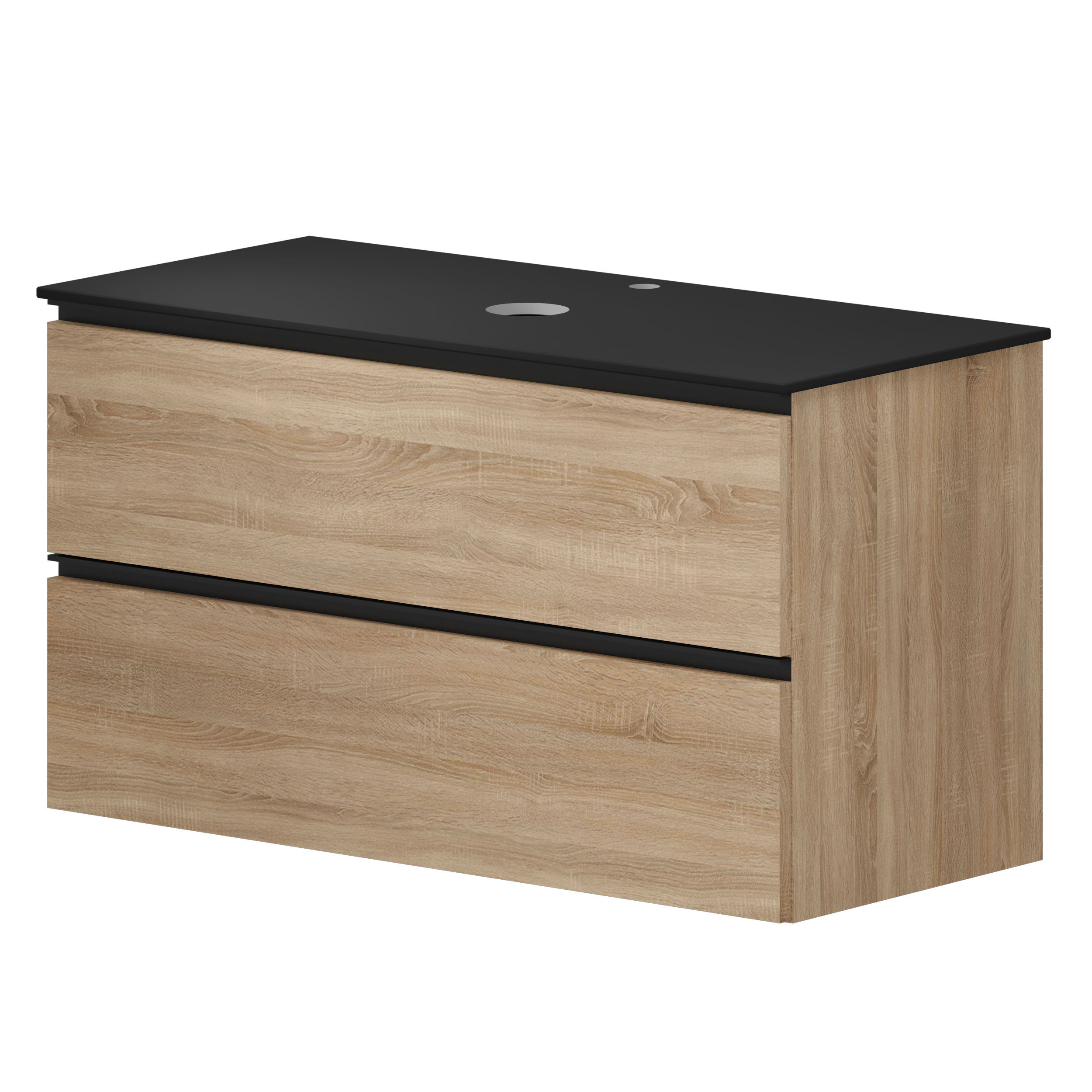 Håndvaskskab Luna Eg Træ 100 cm med Bordplade Dekton Sort Poleret