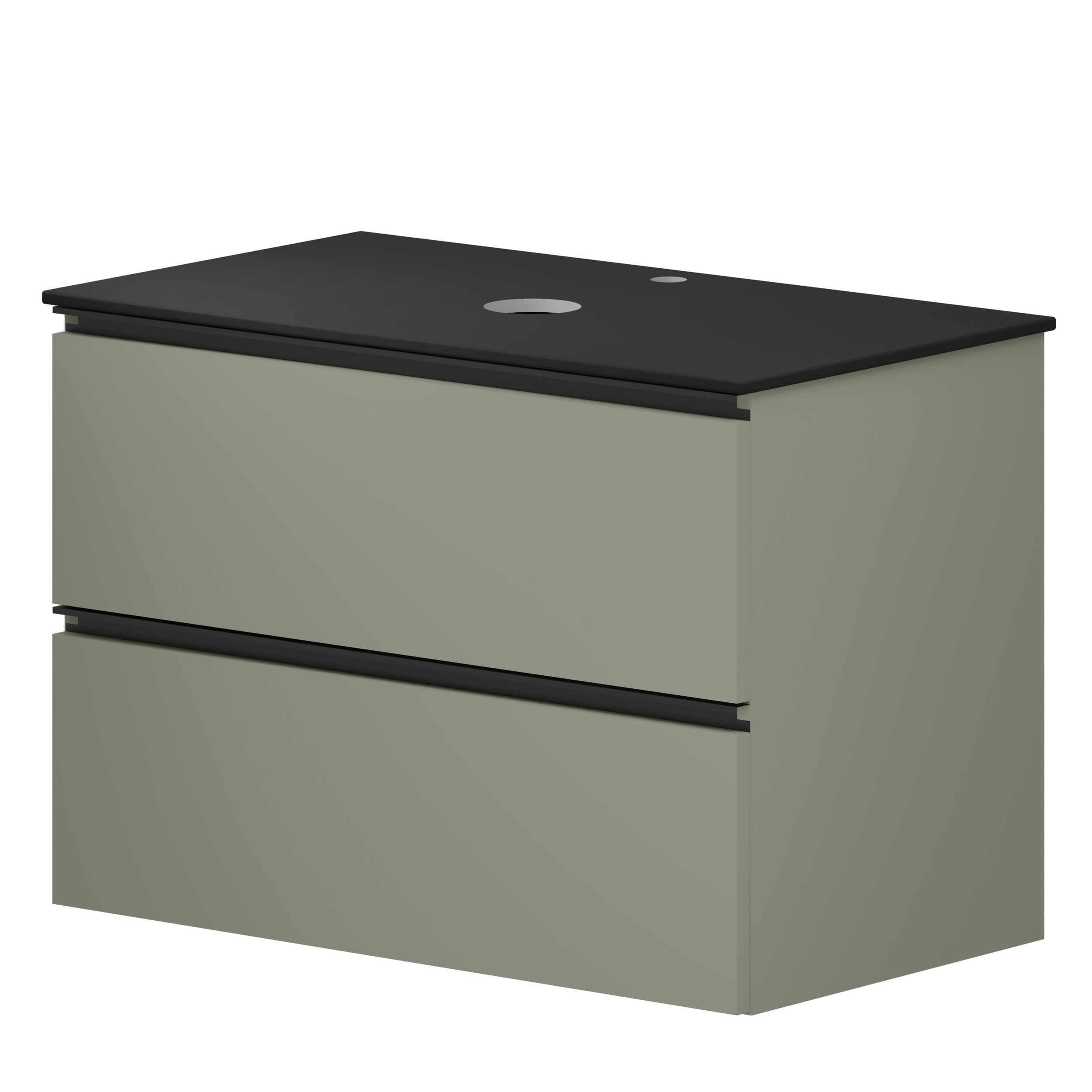 Håndvaskskab Luna Oliv 80 cm med Bordplade Dekton Sort Poleret