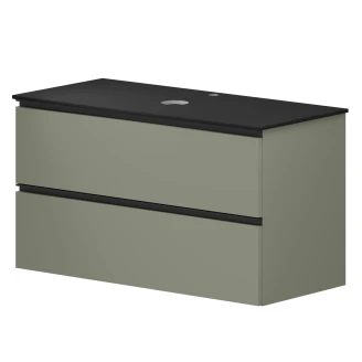 Håndvaskskab Luna Oliv 100 cm med Bordplade Dekton Sort Poleret