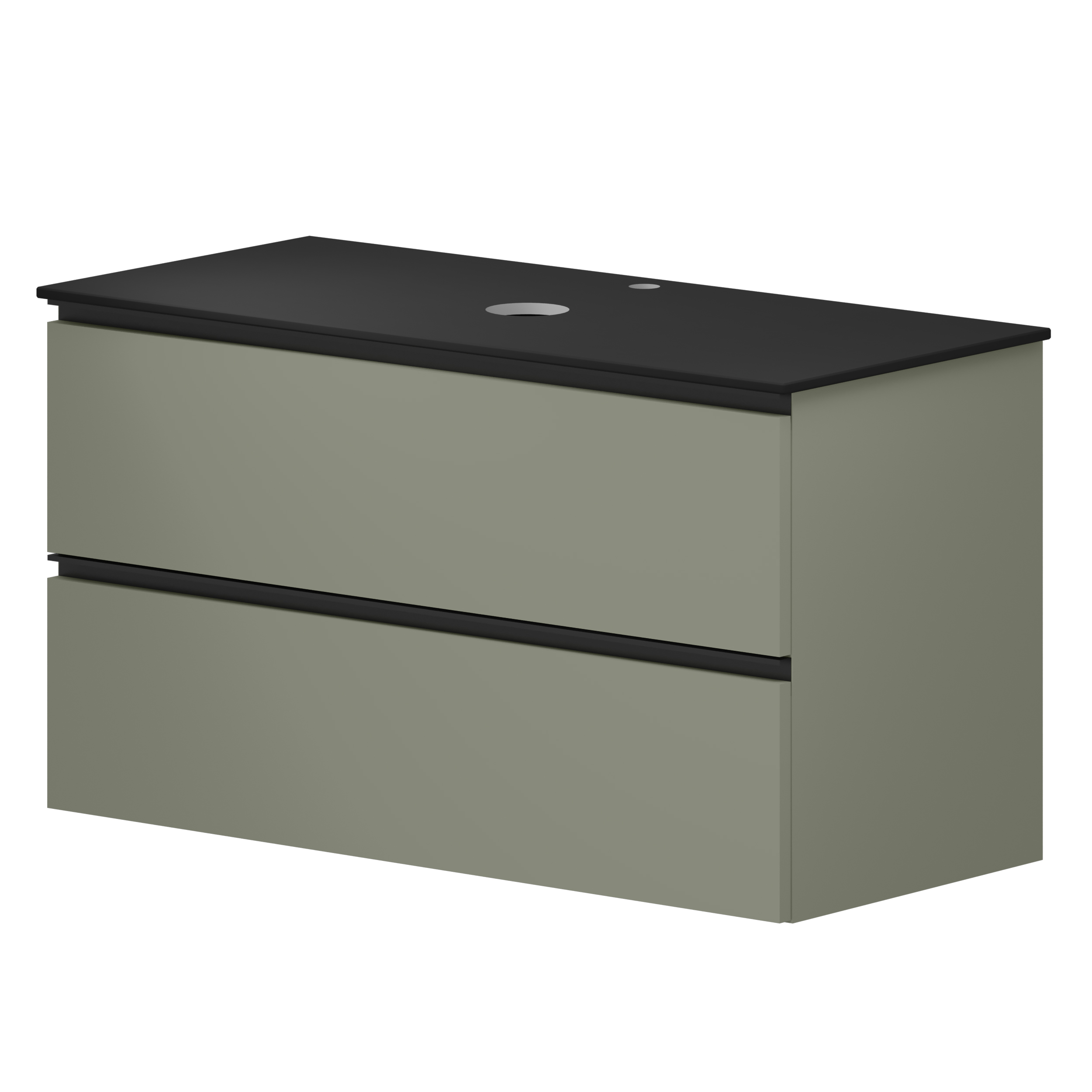 Håndvaskskab Luna Oliv 100 cm med Bordplade Dekton Sort Poleret
