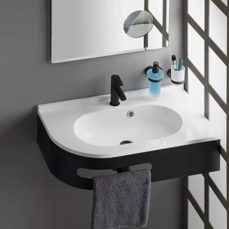 Håndvask <strong>Treo</strong>  Hvid Blank 75x45 cm med Konsol & Håndklædeholder Højre