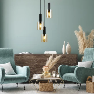 Hængende Lampe Lunessa Trio Cirkel Rav, Sort Blank