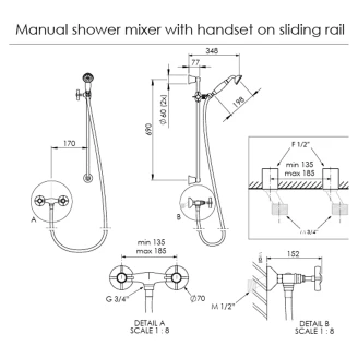 Kenny&Mason Brusearmatur med Brusesæt <strong>Traditional</strong>  Krom Blank