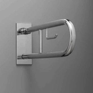 Fællbare Støttehåndtag med Toiletpapirholder Handicapvenlig <strong>Steda</strong>  60 cm Dobbelt Krom Blank