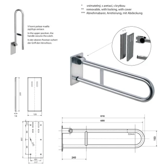 Aftageligt Fællbare Støttegreb <strong>Steda</strong>  60 cm Dobbelt Krom Blank