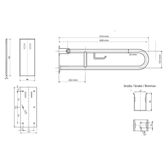 Fællbare Støttegreb med Toiletpapirholder <strong>Steda</strong>  60 cm Dobbelt Krom Mat
