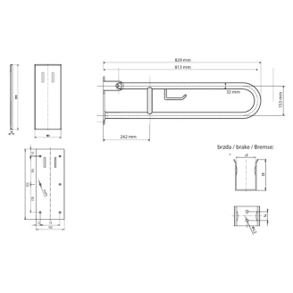 Fællbare Støttegreb med Toiletpapirholder <strong>Steda</strong>  81 cm Dobbelt Hvid Mat