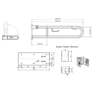 Fællbare Støttegreb med Toiletpapirholder <strong>Steda</strong>  85 cm Dobbelt Hvid Mat