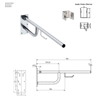 Fællbare Støttegreb med Toiletpapirholder <strong>Steda</strong>  76 cm Krom Mat